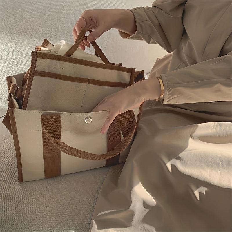 2pcs Shoulder Bag Set Crossbody Handbag Canvas Double Handle Shopping Bag