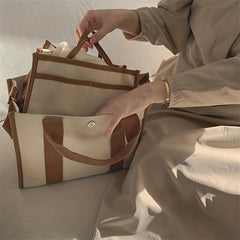 2pcs Shoulder Bag Set Crossbody Handbag Canvas Double Handle Shopping Bag