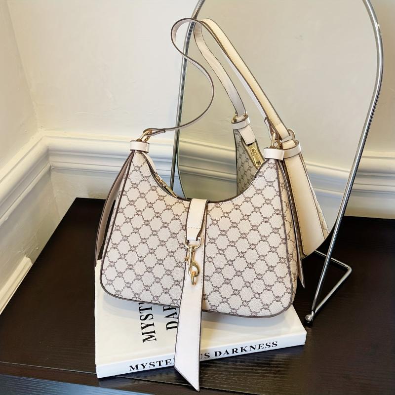 Print Zipper Shoulder Bag Faux Leather Crossbody Handbag
