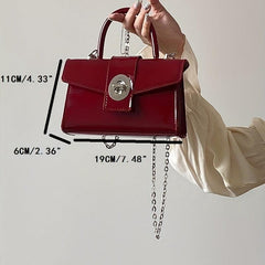Red Minimalist Square Satchel Bag Niche Turn Lock Shoulder Bag