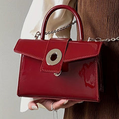 Red Minimalist Square Satchel Bag Niche Turn Lock Shoulder Bag