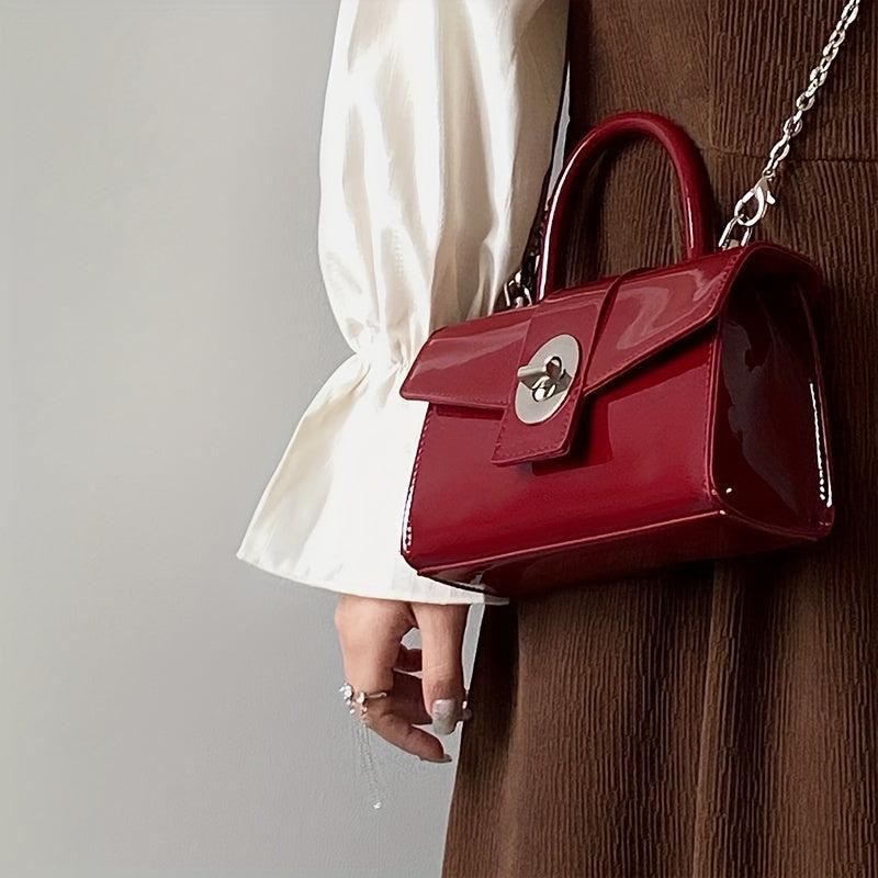 Red Minimalist Square Satchel Bag Niche Turn Lock Shoulder Bag