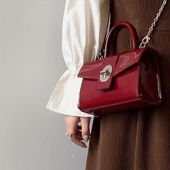 Red Minimalist Square Satchel Bag Niche Turn Lock Shoulder Bag