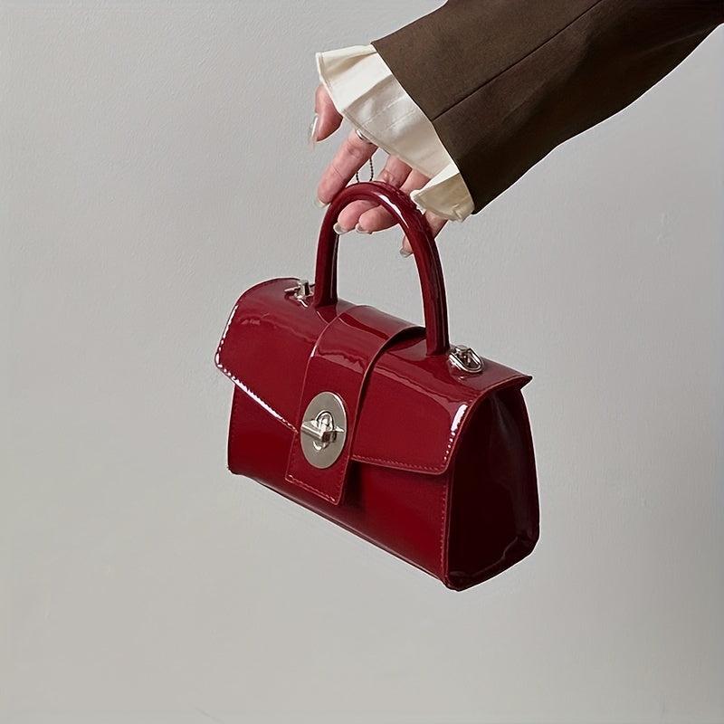 Red Minimalist Square Satchel Bag Niche Turn Lock Shoulder Bag