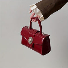Red Minimalist Square Satchel Bag Niche Turn Lock Shoulder Bag