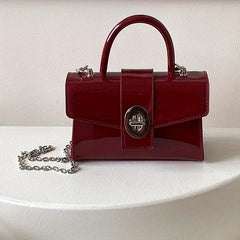 Red Minimalist Square Satchel Bag Niche Turn Lock Shoulder Bag