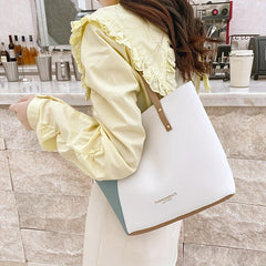 Colorblock Buckle Shoulder Bag Large Capacity Faux Leather Shoulder Purse