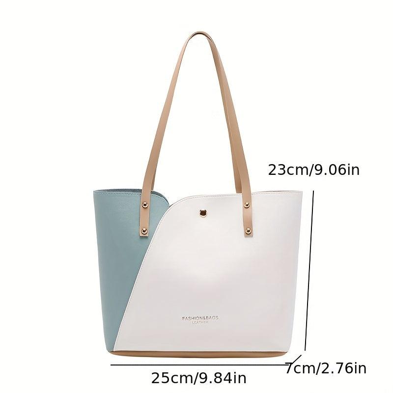 Colorblock Buckle Shoulder Bag Large Capacity Faux Leather Shoulder Purse