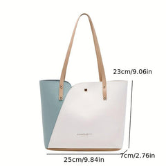 Colorblock Buckle Shoulder Bag Large Capacity Faux Leather Shoulder Purse