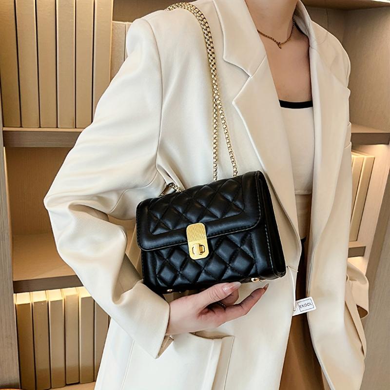 Quilted Shoulder Bag Turn Lock Chain Flap Crossbody Bag