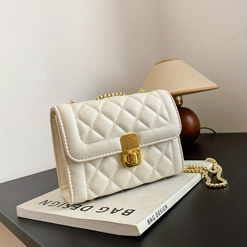 Quilted Shoulder Bag Turn Lock Chain Flap Crossbody Bag