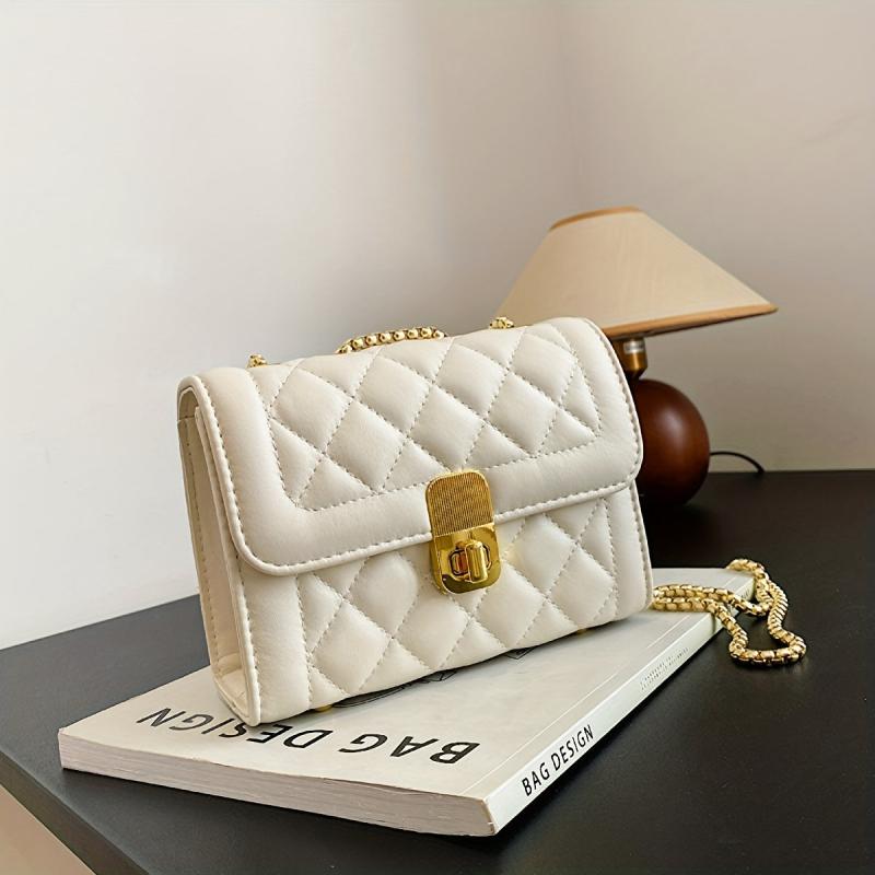 Quilted Shoulder Bag Turn Lock Chain Flap Crossbody Bag