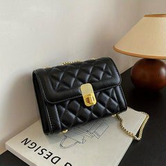 Quilted Shoulder Bag Turn Lock Chain Flap Crossbody Bag