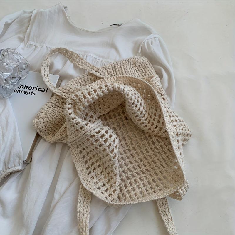 Hollow Out Crochet Bag Literary Shoulder Bag Knitted Tote Bag