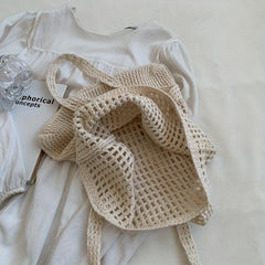 Hollow Out Crochet Bag Literary Shoulder Bag Knitted Tote Bag