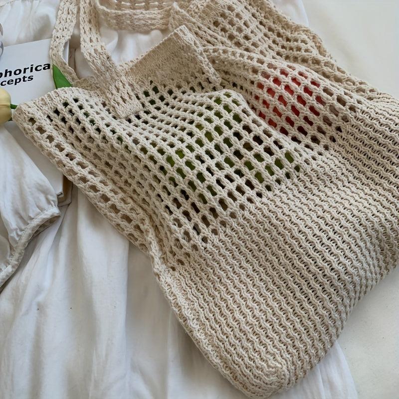 Hollow Out Crochet Bag Literary Shoulder Bag Knitted Tote Bag