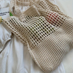Hollow Out Crochet Bag Literary Shoulder Bag Knitted Tote Bag