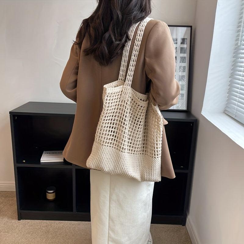 Hollow Out Crochet Bag Literary Shoulder Bag Knitted Tote Bag