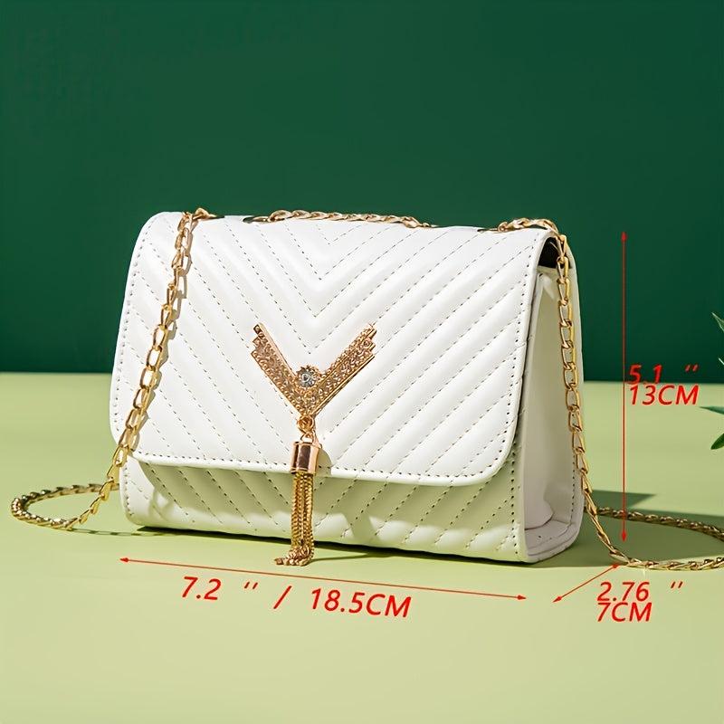 Rhinestone V Tassel Shoulder Bag Small Crossbody Chain Bag