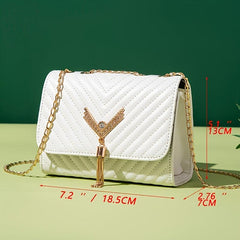 Rhinestone V Tassel Shoulder Bag Small Crossbody Chain Bag