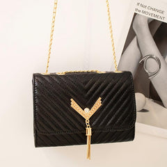 Rhinestone V Tassel Shoulder Bag Small Crossbody Chain Bag