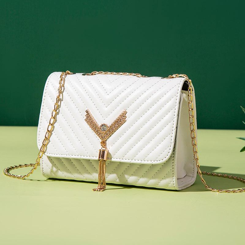 Rhinestone V Tassel Shoulder Bag Small Crossbody Chain Bag