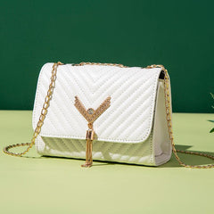 Rhinestone V Tassel Shoulder Bag Small Crossbody Chain Bag