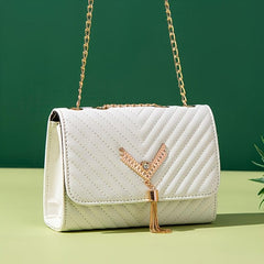 Rhinestone V Tassel Shoulder Bag Small Crossbody Chain Bag