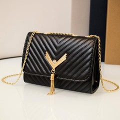 Rhinestone V Tassel Shoulder Bag Small Crossbody Chain Bag