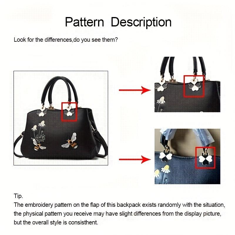 Flower Embroidered Handbags PU Crossbody Bag Women's Top Handle Satchel Purse