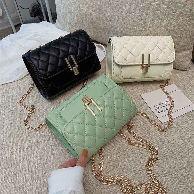 Quilted Metal Chain Crossbody Bag Classic Shoulder Bag