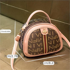 Vintage Letter Print Shell Crossbody Bag with Metal Bee