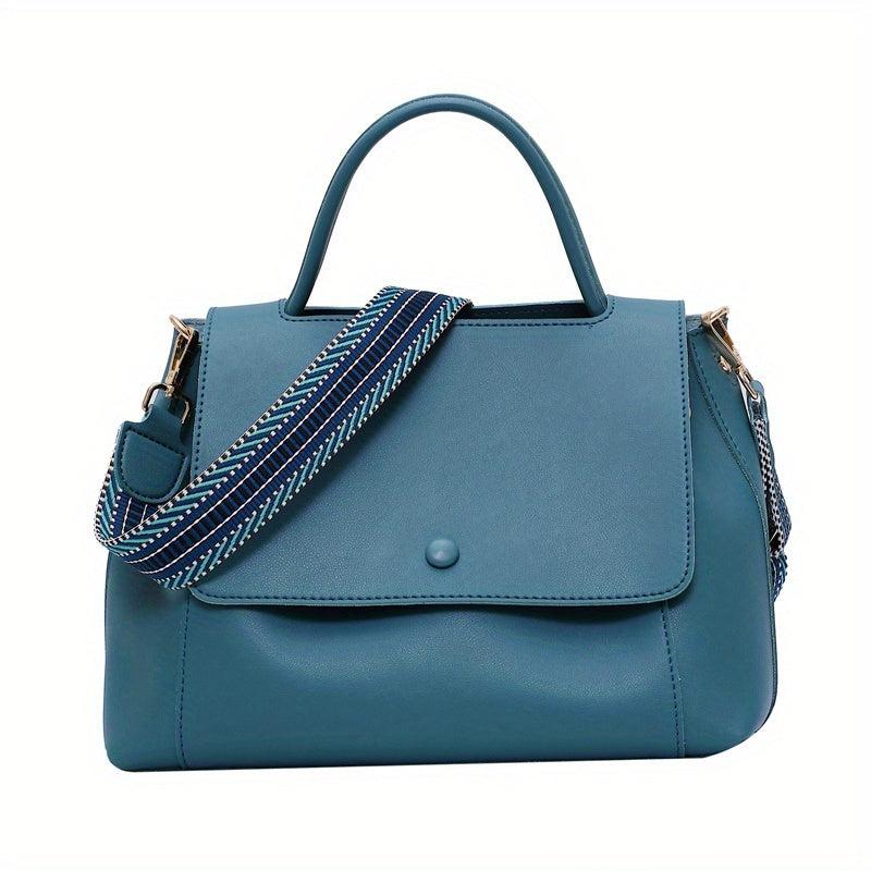 Vintage Solid Handbags Striped Strap Shoulder Bag Women's Flap Office Purse
