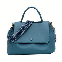 Vintage Solid Handbags Striped Strap Shoulder Bag Women's Flap Office Purse