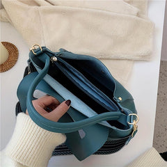 Vintage Solid Handbags Striped Strap Shoulder Bag Women's Flap Office Purse