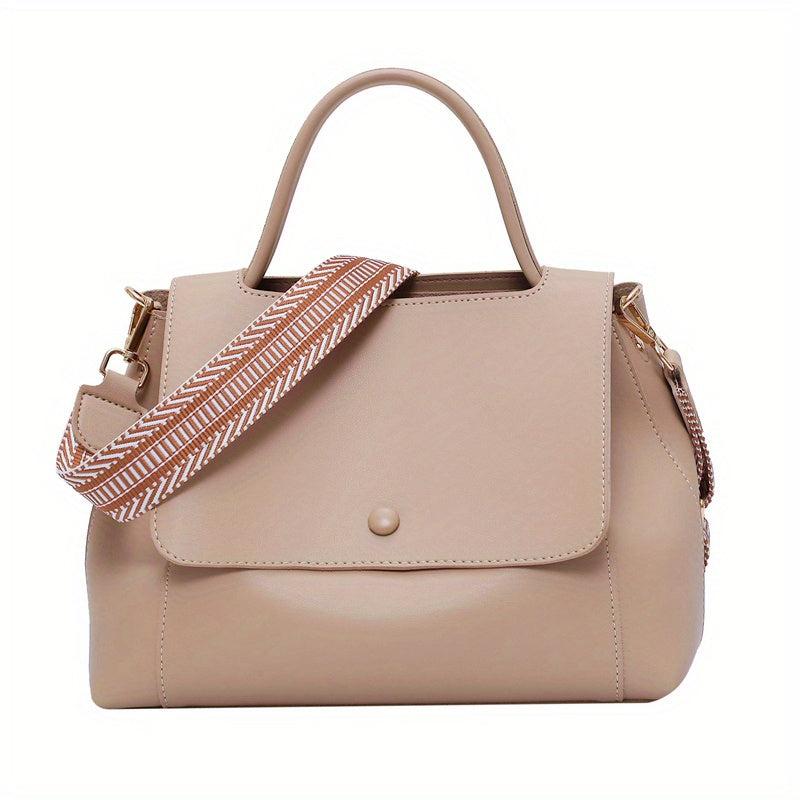 Vintage Solid Handbags Striped Strap Shoulder Bag Women's Flap Office Purse