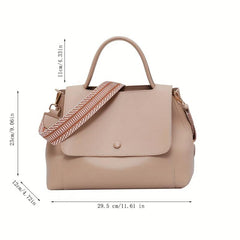 Vintage Solid Handbags Striped Strap Shoulder Bag Women's Flap Office Purse