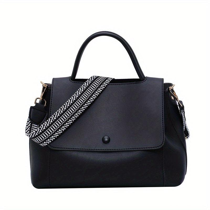 Vintage Solid Handbags Striped Strap Shoulder Bag Women's Flap Office Purse