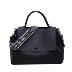 Vintage Solid Handbags Striped Strap Shoulder Bag Women's Flap Office Purse