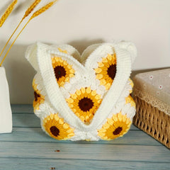 Boho Sunflower Crochet Bag Straw Handbag Woven Storage