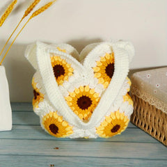 Boho Sunflower Crochet Bag Straw Handbag Woven Storage