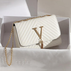 Quilted Crossbody Bag Tassel Decor Shoulder Bag PU Leather Square Purse