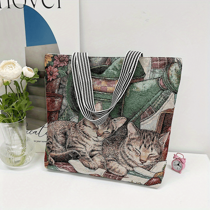 Vintage Embroidered Tote Bag Animal Pattern Canvas Shoulder Bag