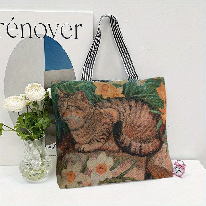 Vintage Embroidered Tote Bag Animal Pattern Canvas Shoulder Bag