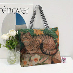 Vintage Embroidered Tote Bag Animal Pattern Canvas Shoulder Bag