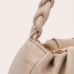 Apricot Ruched Shoulder Bag Braided Handle Purse For Women Faux Leather Handbag