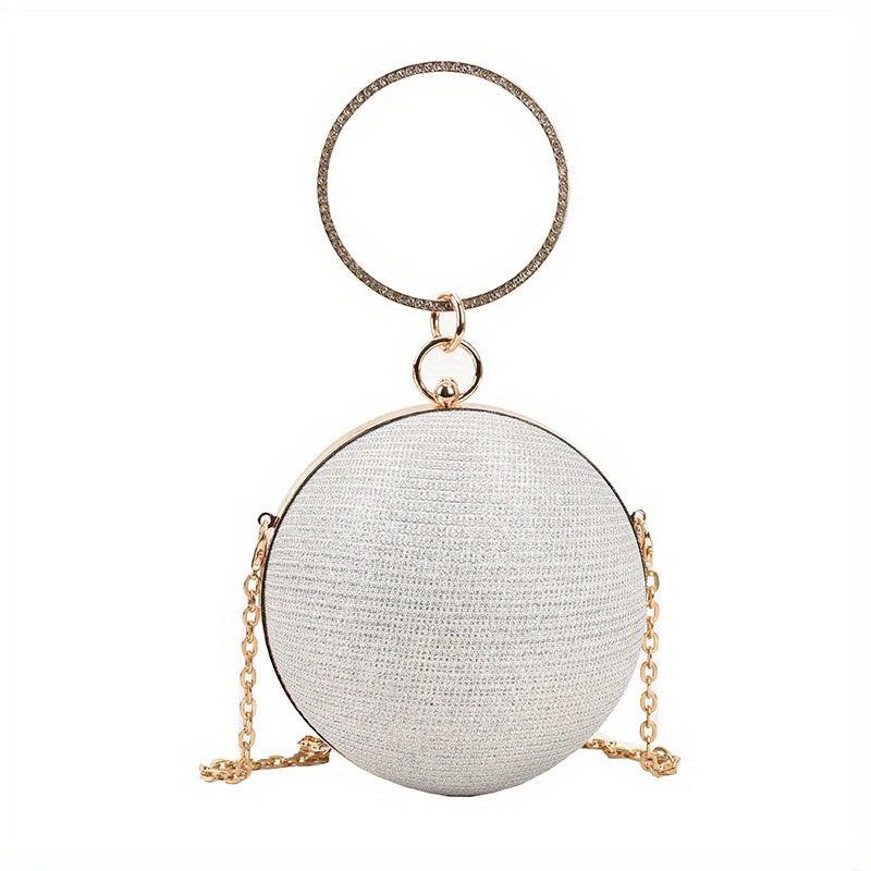 Glitter Circle Evening Bag Rhinestone Ring Clutch Purse Chain Handbag