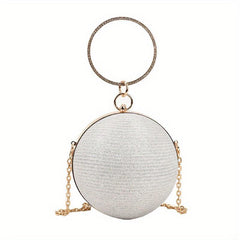 Glitter Circle Evening Bag Rhinestone Ring Clutch Purse Chain Handbag