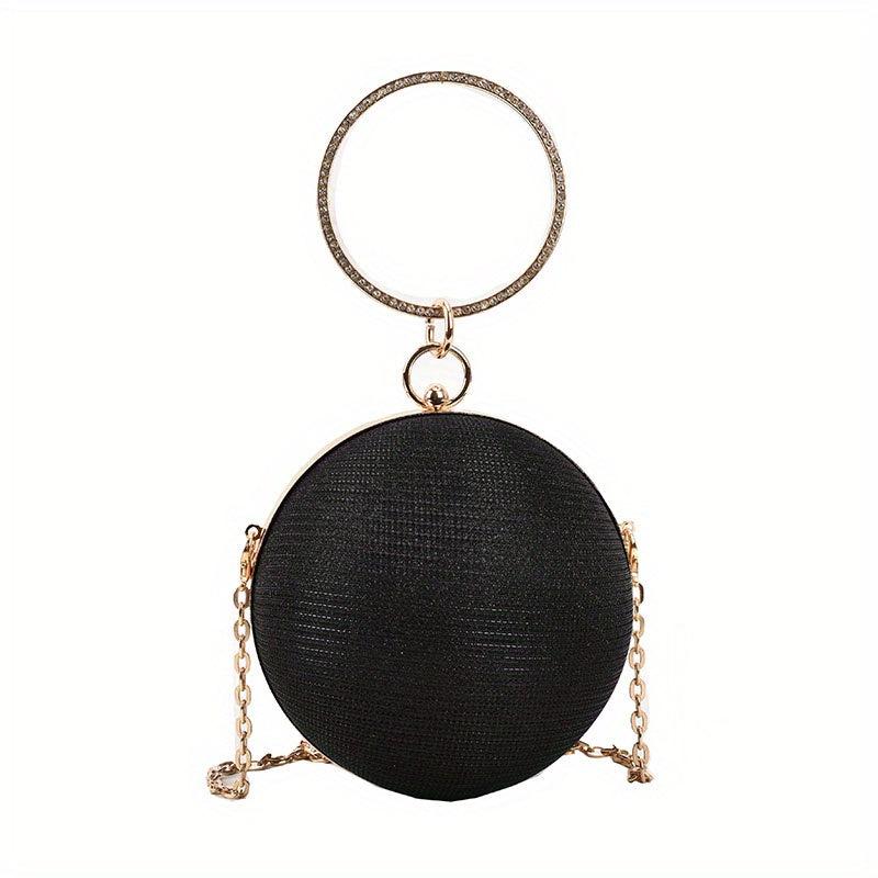 Glitter Circle Evening Bag Rhinestone Ring Clutch Purse Chain Handbag