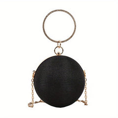 Glitter Circle Evening Bag Rhinestone Ring Clutch Purse Chain Handbag